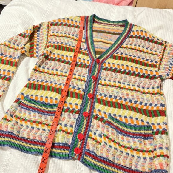 Vintage Missoni-Style Rainbow Knit Button-Up Cardigan - M - Picture 9 of 11
